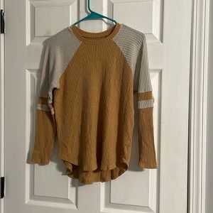 American Eagle Yellow and White Long Sleeve Small